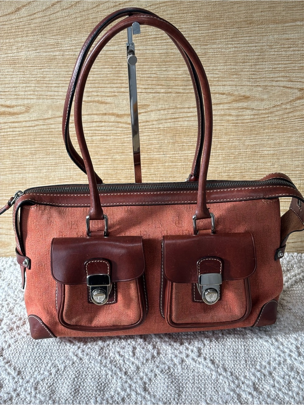 Dooney &Bourke Anniversary Signature Burnt Orange Double Packets Fabric Leather